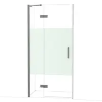 Maxaro Diamond Douchedeur | 100 cm Zwart metaal Helder met matte strook Draaideur