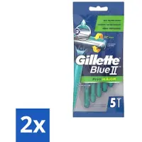 Gillette 2 x Blue II - Plus Slalom - Wegwerpscheermesjes - 5 Scheermesjes - Wegwerp Scheermesjes - Scheermesjes Voor Mannen - Blue II - Scheermesjes - Scheermesjes Met Lubrifiant