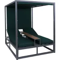 Mendler Aluminium loungeligstoel -P81, ligbed, 10 cm dik kussen 220 g/m², 196 x 165 x 196 cm ~ donkergrijs, kussen donkergroen