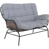 Mendler 2-zitsbank -P75, tuinbank, 2-zitsbank, stof 220 g/m², polyrotan, metaal ~ donkergrijs, bekleding lichtgrijs