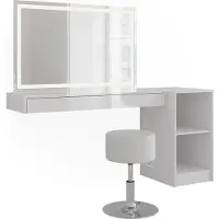 Vicco Kaptafel set met kruk Sherry Wit 160.2 cm met LED-spiegel, kruk en open rek, Model 59570
