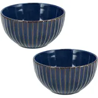 Discountershop Soepkommen - Set van 2 Aardewerk Kommen - Serveerkommen Zonder Oor – Gebruikt als Schalen en Fruitschaal – Ramen Kom Set - Blauw