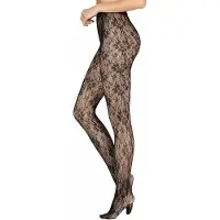 Caresse Panty Floral Lace - Kanten Netpanty met Bloemenmotief - Zwart