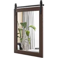 Costway vierkante spiegel met houten lijst, 76,5 x 56 cm, rustieke wandspiegel, breekvaste hangspiegel met metalen standaard, voor gang, woonkamer, slaapkamer (donkerbruin)