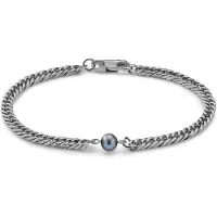 Lucleon Ocata | Armband met Zilverkleurige Cubaanse Schakels en Zwarte Parels
