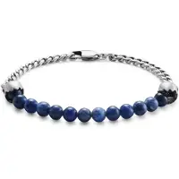 Lucleon Aspero | Zilverkleurige Sodaliet Kralenarmband met Schedeltjes