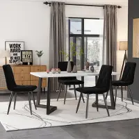 OKWISH Eetkamerstoel – Set Van 4 Gepolsterde Stoelen Met Visgraat – Zachte Schuimvulling, Stevige Metalen Poten – Voor Eetkamer Of Kantoor Fluweel Zwart