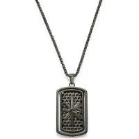 Lucleon Icarus | Gunmetal Zwarte Roestvrijstalen Dogtag Ketting met Zwarte Zirkonia
