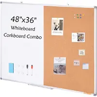 Vevor 48" x 36" Whiteboard &amp; Kurkbord Combo met Aluminium Frame – 2-in-1 Magnetisch Droog Uitwisbaar Bulletin Board voor Wandmontage – Ideaal voor School