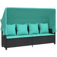 vidaXL - Ligbed - met - luifel - en - kussens - poly - rattan - zwart