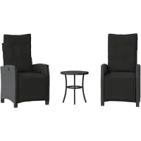 vidaXL 3-delige bistroset met kussens, zwart, polyrotan
