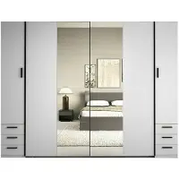 Vente-unique Kast met 6 lades en 4 deuren - Met spiegel - L270 cm - Wit - ARVOLIA
