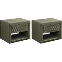 Vente-unique Set van 2 nachtkastjes - 1 lade en 1 nis - Fluwelen stof - Olijfgroen - DANIELE