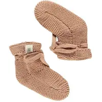 A Tiny Story gebreide baby slofjes bruin Jongens/Meisjes Katoen Effen - maat 0-6 mnd