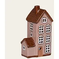 Det Gamle Apotek Keramieken Huisje voor waxinelichtje - bruin, met zijhuis en hartje in deur