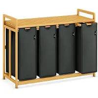 Aura Wassorteerder 4 vakken - Wasmand 4 vakken 200 Liter - Wasmand Met Opbergplank – Grijs - 103cm x 42cm x 77cm