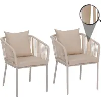 Mendler Set van 2 tuinstoelen -N41, outdoor armleuning, weerbestendig aluminium touwvlechtwerk ~ crème, kussens crème