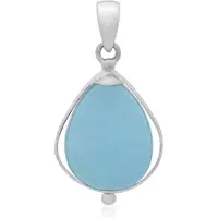 Cavill - Zilveren Hanger met 30 Ct Aquamarijn Druppelvorm - 925 Sterling Zilver Geplatineerd - Elegante Minimalistische Cabochon Ketting - Lichtblauw