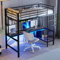 OKWISH Hoogslaper 90x200 - Kinderhoogslaper Met Bureau En USB-Aansluiting - Metaal - Zwart