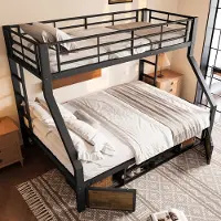 STILVORA Stapelbed Kinderbed 90x200cm/140x200cm – Schoenenkast & Opbergruimte – Veiligheidshek Met Ladder – Metaal;MDF – Zwart – Zonder matras