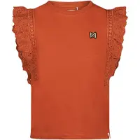 Koko Noko T-shirt donker oranje broderie Meisjes Stretchkatoen Ronde hals - maat 140