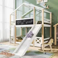 OKWISH Hoogslaper 90 X 200 Cm - Met Glijbaan, Ladder En Krijtbord - Boomhuis Ontwerp Voor Kinderkamer - Massief Hout - Wit