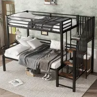 OKWISH Stapelbed 90x200cm En 120x200cm – Hoektrap Met Opbergruimte – Met Lattenbodems – Voor Kinder En Tieners – MDF Metaal – Zwart – Zonder matras