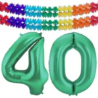 Folat Verjaardag Leeftijd folieballon - 40 jaar - groen - 86 cm - cijferballon groot - incl 2x feestslingers