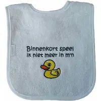 Funnies Witte slab met "Binnenkort speel ik niet meer in mijn eendje"