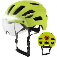 GOOFF RIDER Fietshelm met Vizier en Verlichting - Ebike Helm voor Volwassenen - Geschikt voor Elektrische Fiets en Racefiets - LED Licht - Dames en Heren - Fluorgeel - M