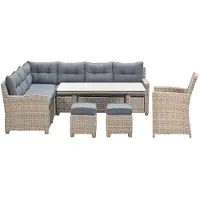 Garden Impressions Alaska lounge dining set 6-delig links - vintage willow - light teak vironwood