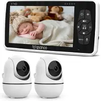 Lovinoo Babyfoon met 2 Camera's - Baby Monitor - Op Afstand Bestuurbaar - Babyphone - Temperatuursensor - Uitbreidbaar Tot 4 Camera's - Terugspreekfunctie - Zonder Wifi en App - 5.0 Inch HD Scherm