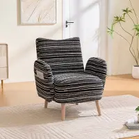 OKWISH Fauteuil 77 X 81 X 87 Cm - Ergonomische Leesstoel Met Zijvak - Zachte Bouclé Bekleding - Voor Woonkamer Slaapkamer Kantoor - Zwart