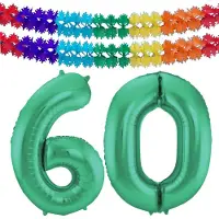 Folat Verjaardag Leeftijd folieballon - 60 jaar - groen - 86 cm - cijferballon groot - incl 2x feestslingers