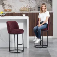 OKWISH Barkruk 46,5 X 49,5 X 88,5 Cm - Set Van 2 Met Ergonomische Rugleuning - Voor Keukeneiland En Bar - Linnen - Wijnrood