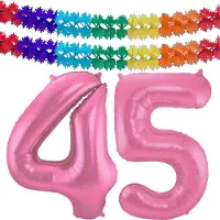 Folat Verjaardag Leeftijd folieballon - 45 jaar - roze - 86 cm - cijferballon groot - incl 2x feestslingers