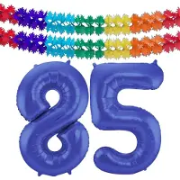 Folat Verjaardag Leeftijd folieballon - 85 jaar - blauw - 86 cm - cijferballon groot - incl 2x feestslingers
