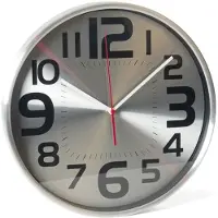 Gerimport Wandklok modern - zilver - 30 cm - aluminium - grote cijfers - makkelijk af te lezen