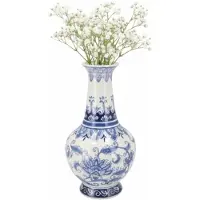 DK Design Chinese vaas Asian - blauw - porselein - D20 x 37 cm - bloemenvaas