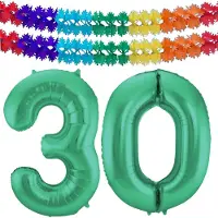 Folat Verjaardag Leeftijd folieballon - 30 jaar - groen - 86 cm - cijferballon groot - incl 2x feestslingers