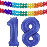 Folat Verjaardag Leeftijd folieballon - 18 jaar - blauw - 86 cm - cijferballon groot - incl 2x feestslingers