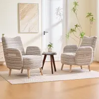 OKWISH Fauteuil 77 X 81 X 87 Cm - Met Zijvak En Ergonomische Rugleuning - Leesstoel Voor Woonkamer Slaapkamer Of Kantoor - Bouclé - Khaki