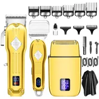 STILVORA Tondeuses - Draadloze Tondeuse Set met Haar Tondeuse en Trimmer, Professionele Kapsel Tondeuse, Oplaadbare Tondeuse, Metaal Roestvrij Staal, Goud