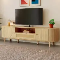 OKWISH Tv Meubel - Rattan Lade En 2 Deuren - Kabeldoorvoer - Landelijke Stijl - MDF Natural - 175×36×51 cm