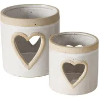 Boltze - Waxinelichten - Windlichten - Set van 2 - Stoneware - Hart - 11 en 8.5cm hoog