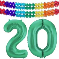 Folat Verjaardag Leeftijd folieballon - 20 jaar - groen - 86 cm - cijferballon groot - incl 2x feestslingers