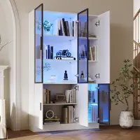 STILVORA Vitrinekast - 3 Glazen Deuren Met Ledverlichting - Opbergen En Presenteren Voor Woonkamer En Kantoor - Spaanplaat Glas - 120x35x200 Cm - Wit