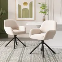 OKWISH Eetkamerstoel – Comfortabele Fluwelen Zitstoel Met Draaifunctie – Set Van 2 – Fluweel – Modern & Eenvoudig – Beige – Met Armleuningen