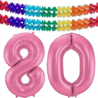 Folat Verjaardag Leeftijd folieballon - 80 jaar - roze - 86 cm - cijferballon groot - incl 2x feestslingers