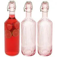 Secret De Gourmet Beugelfles / Weckfles - 3x - roze glas - luchtdicht - 1 liter - waterfles - 8 x 31 cm